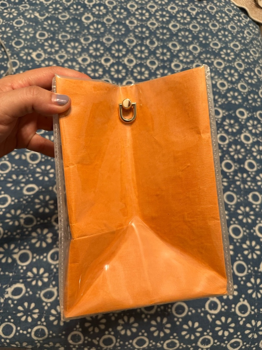 Upcycled Louis Vuitton Orange Shopping Bag Made into a Tote with Tan Handles - Picture 5 of 11